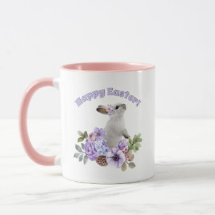 Cute Watercolor Easter Bunny with Flowers Mug