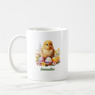 Cute watercolor Easter chicken with eggs  Coffee Mug