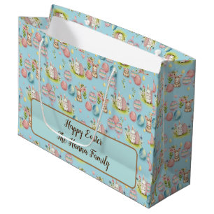 Cute Watercolor Easter Eggs, Bunny and Floral Large Gift Bag