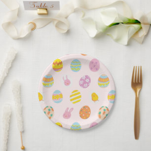 Cute Watercolor Easter Painted Egg Pattern Pink Paper Plate