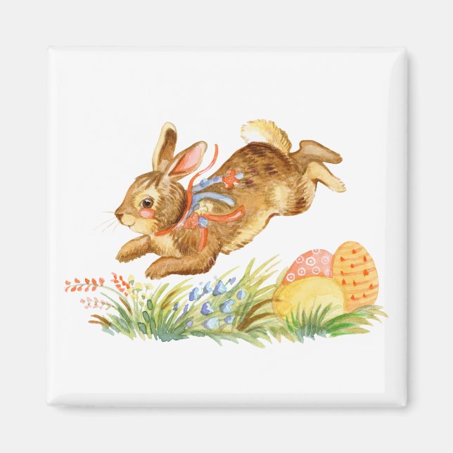 Cute watercolor easter rabbit magnet (Front)