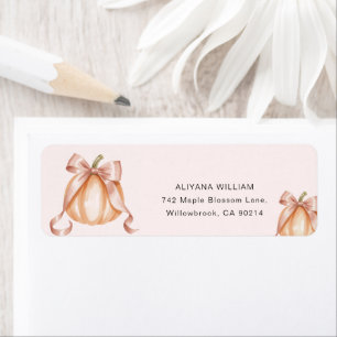 Cute Watercolor Elegant Pink Bow Pumpkin Return Address Label