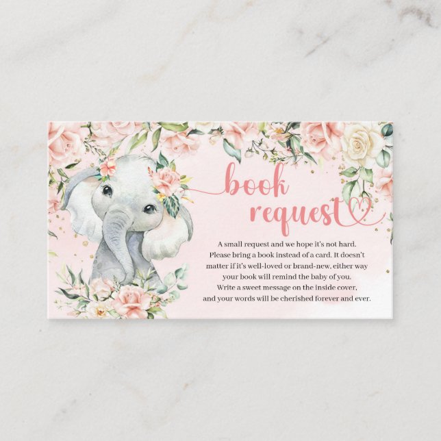 Cute watercolor elephant blush roses book request enclosure card (Front)