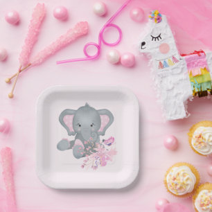 Cute watercolor Elephant Paper Plate