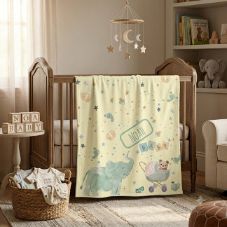 Cute Watercolor Elephant Teddy Bear Baby Fleece Blanket