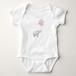Cute Watercolor Elephant with Pastel Balloons  Baby Bodysuit