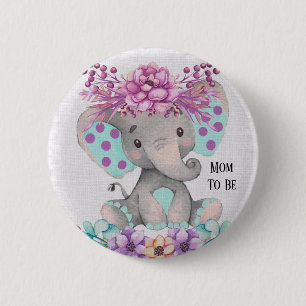 Cute Watercolor Elephant with Purple Teal Florals 6 Cm Round Badge