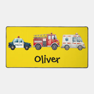 Cute Watercolor Emergency Vehicles Desk Mat