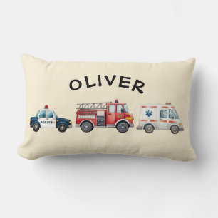Cute Watercolor Emergency Vehicles Lumbar Cushion