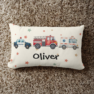 Cute Watercolor Emergency Vehicles Lumbar Cushion
