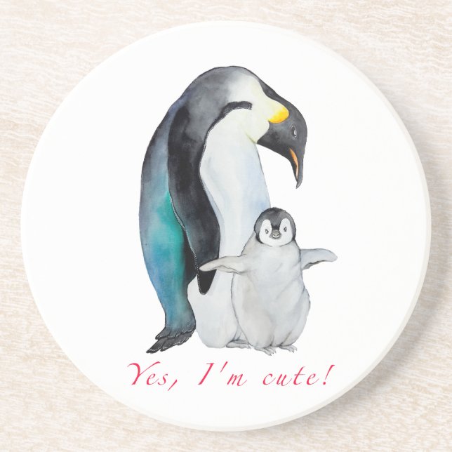 Cute watercolor emperor penguins coaster (Front)