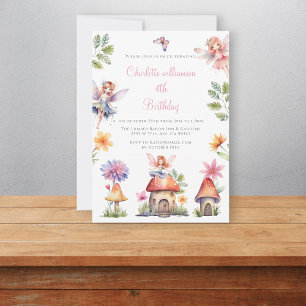 Cute watercolor fairy garden birthday  invitation