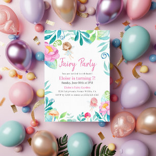 Cute Watercolor Fairy Garden Birthday Party Invitation
