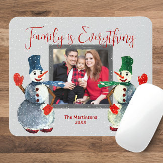 Cute Watercolor Family Photo Snowman Snow Mouse Pad