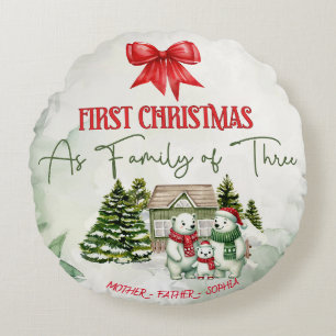 Cute Watercolor Family  Round Cushion