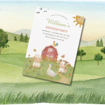 Cute Watercolor Farm Animal Birthday