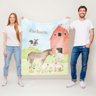 Cute Watercolor Farm Animal Fleece Blanket