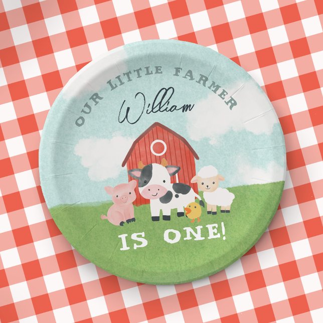 Cute Watercolor Farm Animal Kids Birthday Paper Plate (Creator Uploaded)