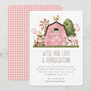 Cute Watercolor Farm Animals Baby Shower Thank You Card