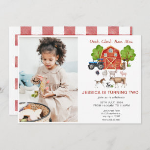Cute Watercolor Farm Animals Kids Birthday Invitation