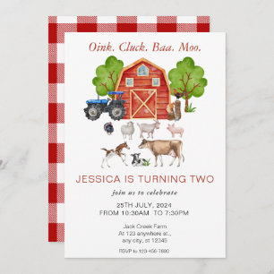 Cute Watercolor Farm Animals Kids Birthday Invitation