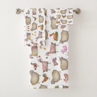 Cute Watercolor Farm Barn Animals Pattern Bath Towel Set