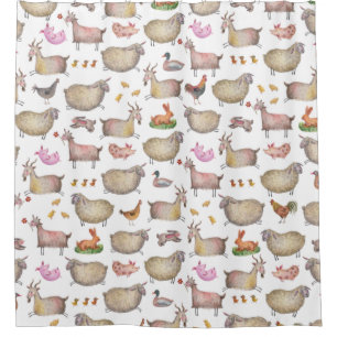 Cute Watercolor Farm Barn Animals Pattern Shower Curtain