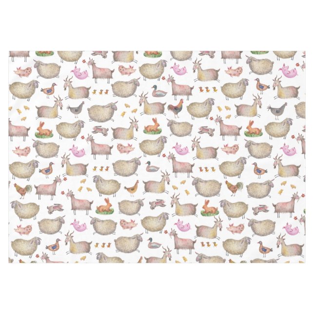 Cute Watercolor Farm Barn Animals Pattern Tablecloth (Front (Horizontal))