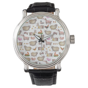 Cute Watercolor Farm Barn Animals Pattern Watch