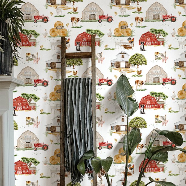 Cute Watercolor Farm Life Farmhouse Wallpaper (Creator Uploaded)
