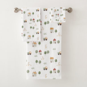 Cute Watercolor Farm Pattern Bath Towel Set