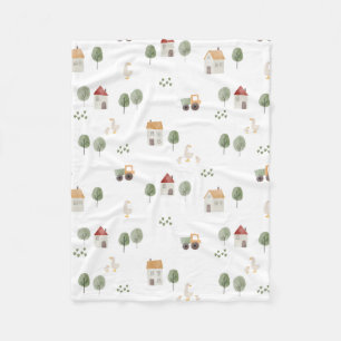 Cute Watercolor Farm Pattern Fleece Blanket