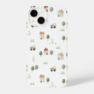 Cute Watercolor Farm Pattern iPhone 14 Case