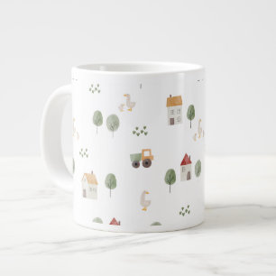 Cute Watercolor Farm Pattern Large Coffee Mug