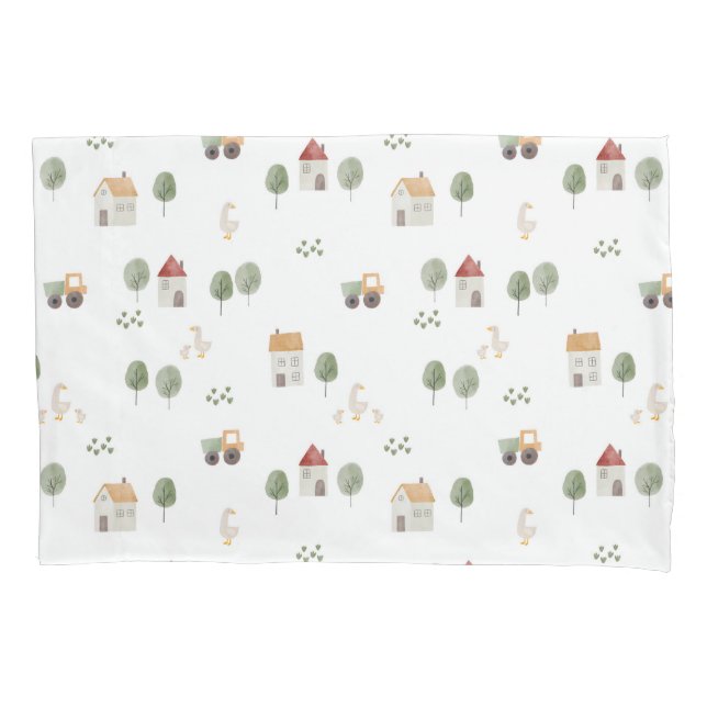 Cute Watercolor Farm Pattern Pillowcase (Front)