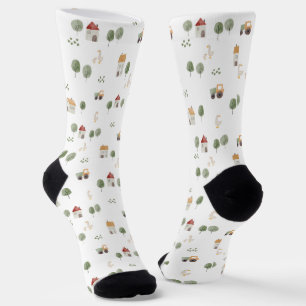 Cute Watercolor Farm Pattern Socks
