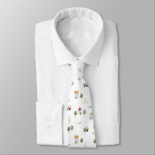 Cute Watercolor Farm Pattern Tie