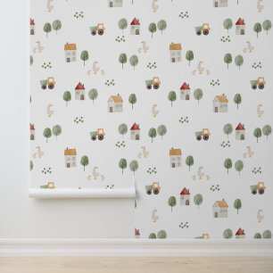 Cute Watercolor Farm Pattern Wallpaper