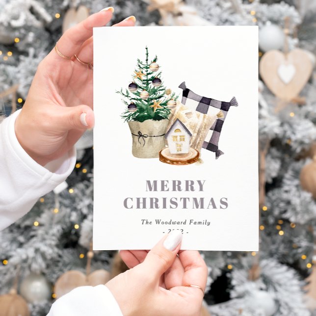 Cute Watercolor Farmhouse Christmas Holiday Postcard (Creator Uploaded)