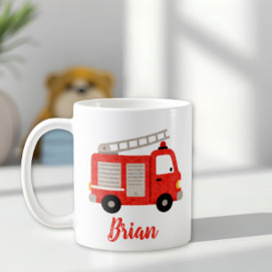 Cute Watercolor Fire Truck Personalised Coffee Mug