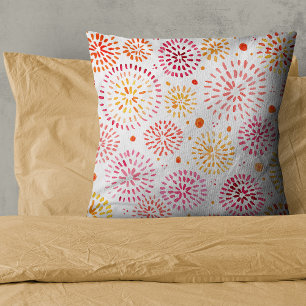 Cute watercolor fireworks in yellow and orange cushion