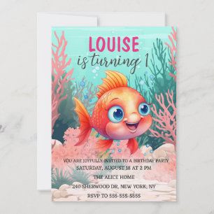 Cute Watercolor Fish Under the Sea Birthday Invitation