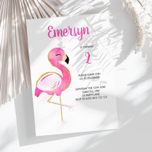 Cute Watercolor Flamingo Pink Gold Glitter Invitation