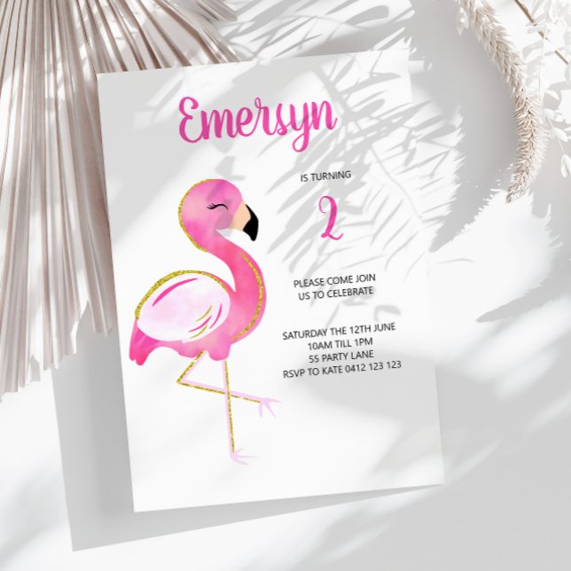 Cute Watercolor Flamingo Pink Gold Glitter Invitation (Creator Uploaded)