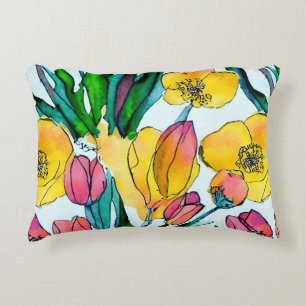 Cute watercolor floral Artistic hand painted Decorative Cushion
