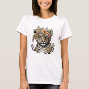 Cute Watercolor Floral Baby Tiger T-Shirt