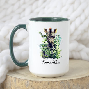Cute Watercolor Floral Baby Zebra Safari Animal Mug