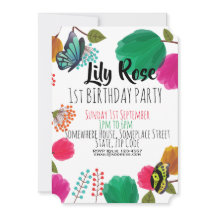 Cute Watercolor Floral Butterfly Birthday Invite