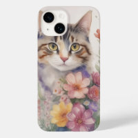 Cute Watercolor Floral Cat