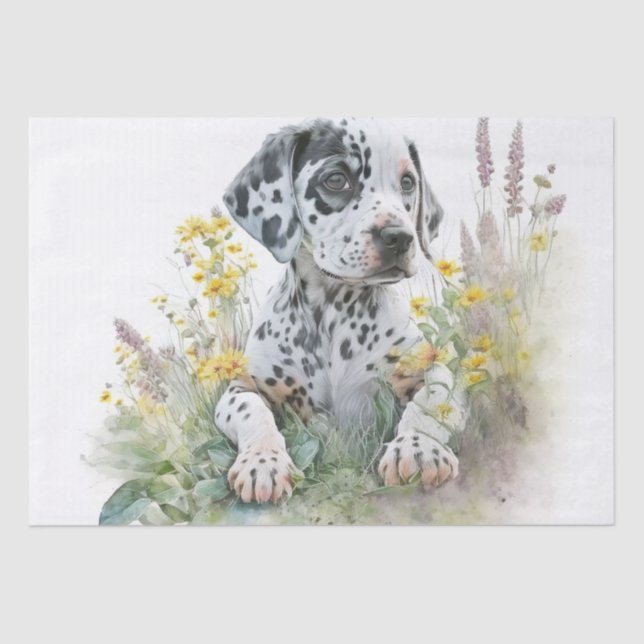 Cute Watercolor Floral Dalmatian Puppy Dog  Tissue Paper (Front)